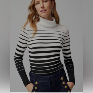 White House Black Market Monochrome Striped Turtleneck Sweater Size L